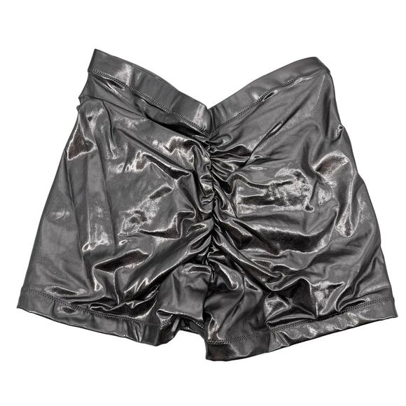 SKIMS Metallic Silver Grey Swim V Waist Short Carbon Ruched Stretch Lined XS NEW - Picture 4 of 8